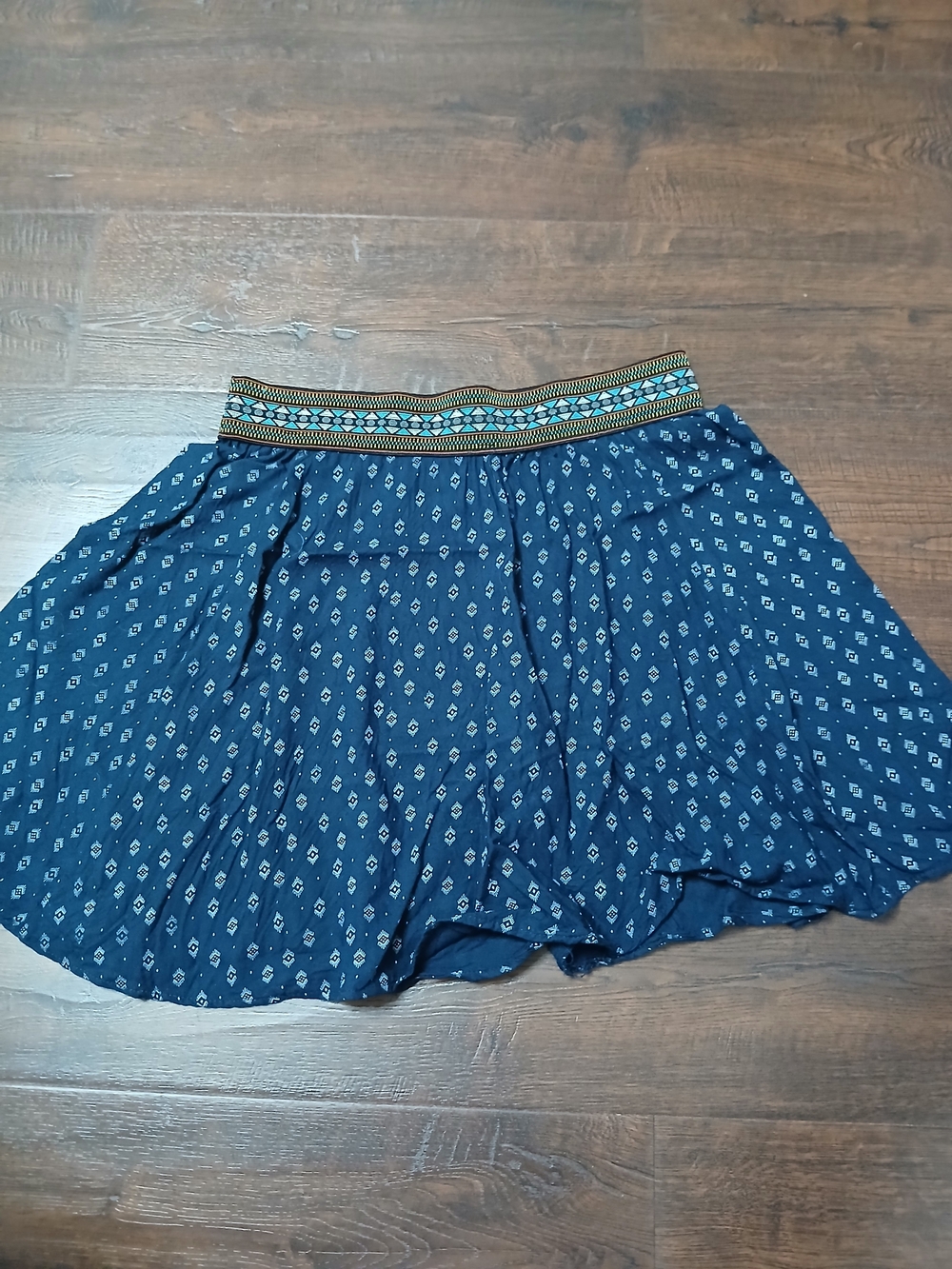 Angie Women's Blue Geometric Aztec Mini Skirt M Rayon Elastic Waist